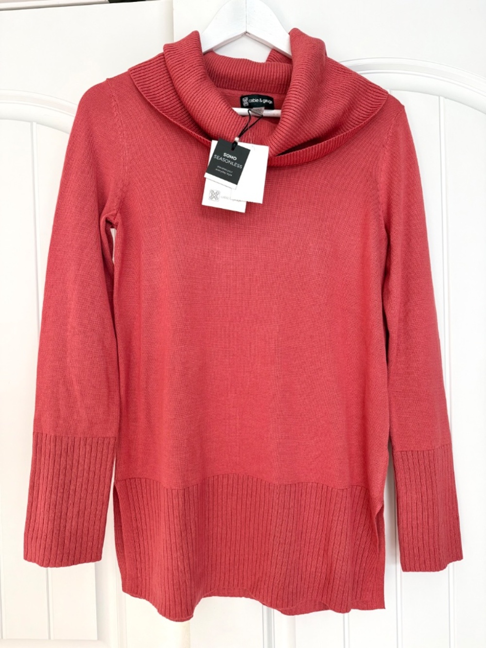 NWT Cable & Gauge Mineral Red Cowl Neck Tunic Sweater M
